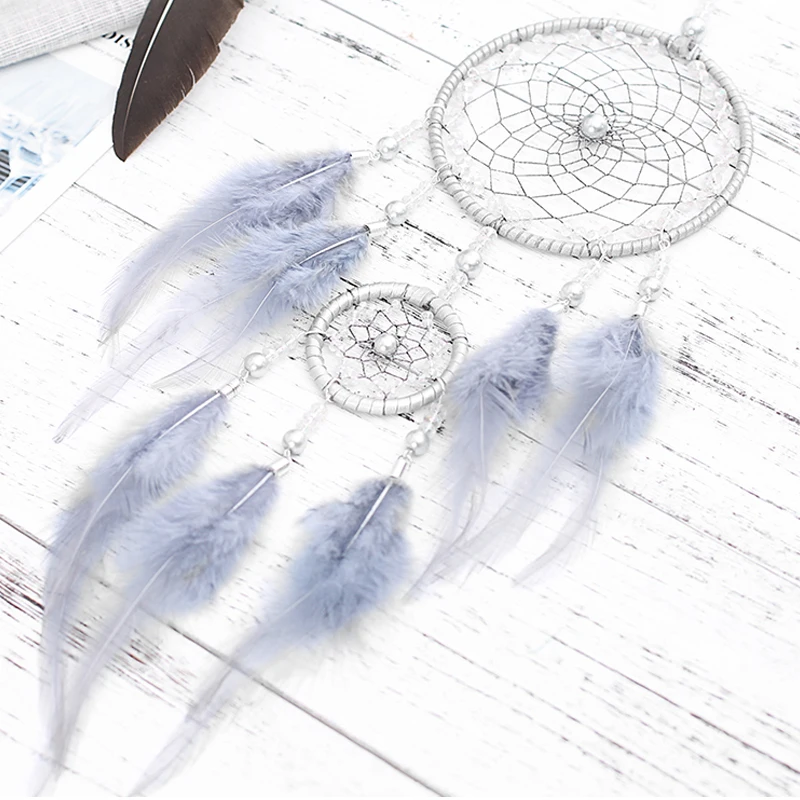 

2 Rings Indian Dream Catcher DIY Handmade Feather Beads Dream Catcher Kit Hanging Decoration Wall Ornament