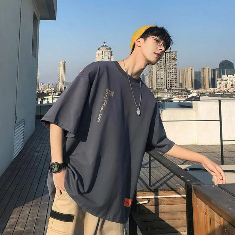 

2021 Men Summer T-shirt Han Edition Mountain Short Hip Hop Sleeve Oversize Boyfriend Shirts Male Fashion Black Whtie Jacket Tees
