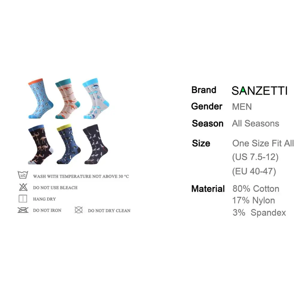 SANZETTI, 6 пар/лот, мужские повседневные носки из чесаного хлопка, мягкое платье с маленькими животными, удобные креативные носки для свадебной вечеринки