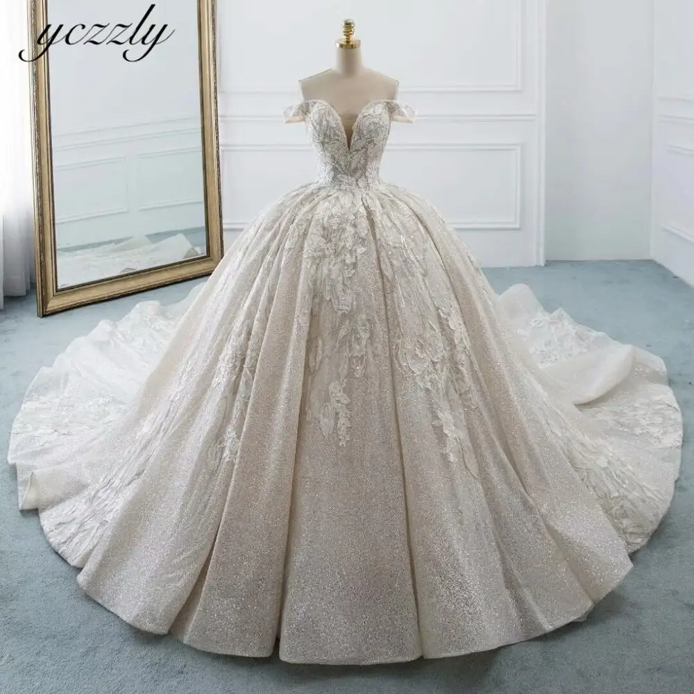 Vestidos De Novia арабский Роскошные блестящие бальное платье Дубай с открытыми плечами