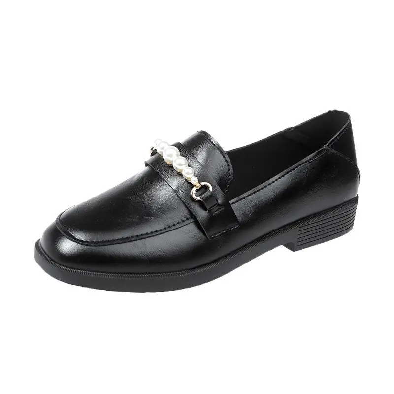 

Shoes Woman Flats British Style Pearl Decorateion Round Toe Slip-on Oxfords Loafers With Fur Casual Female Sneakers Dress New Pr