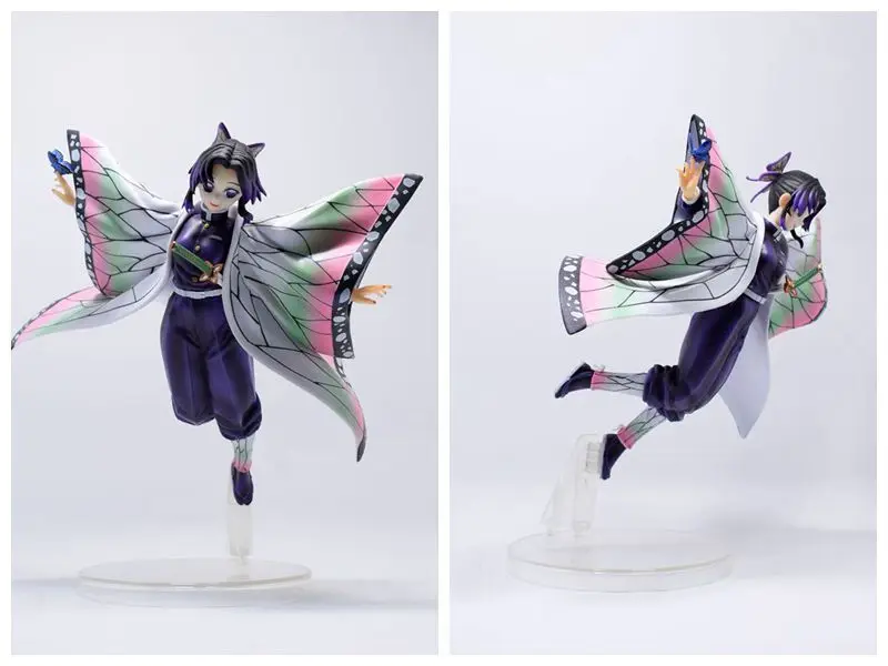 Bandai 20cm Demon Slayer Kochou Shinobu Flying Butterfly Ninja Scene Model Boxed Hand-made Children's Toys Anime Figure route aiyan anime blue aitang multi accessories version of standing posture boxed hand model furnishings