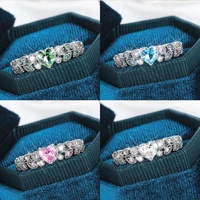 fine wedding rings for women with blue pink green heart cubic zirconia jewelry fashion female engagement party accessories ring