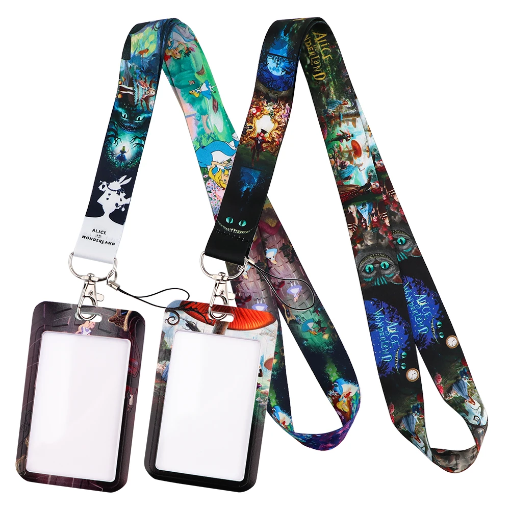 

LB1654 Alice in Wonderland Neck Strap Lanyards for Key ID Card Gym Cell Phone Strap USB Badge Holder Rope Pendant Key Chain Gift