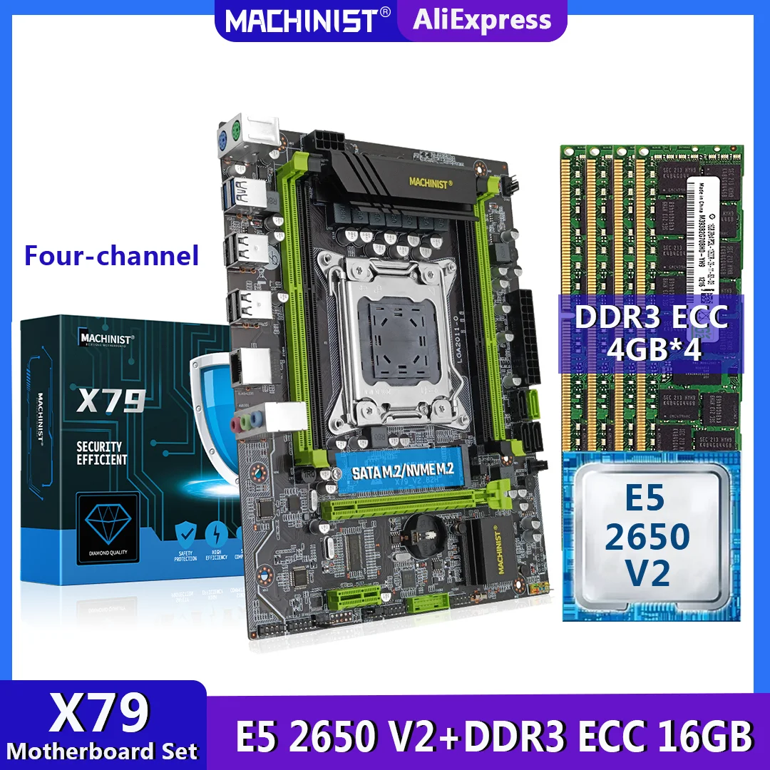 Kit de placa base LGA2011 MACHINIST X79 con procesador Inte E5 2650 V2 16G(4G * 4) DDR3 ECC RAM compatible con cuatro canales ATX X79 282H