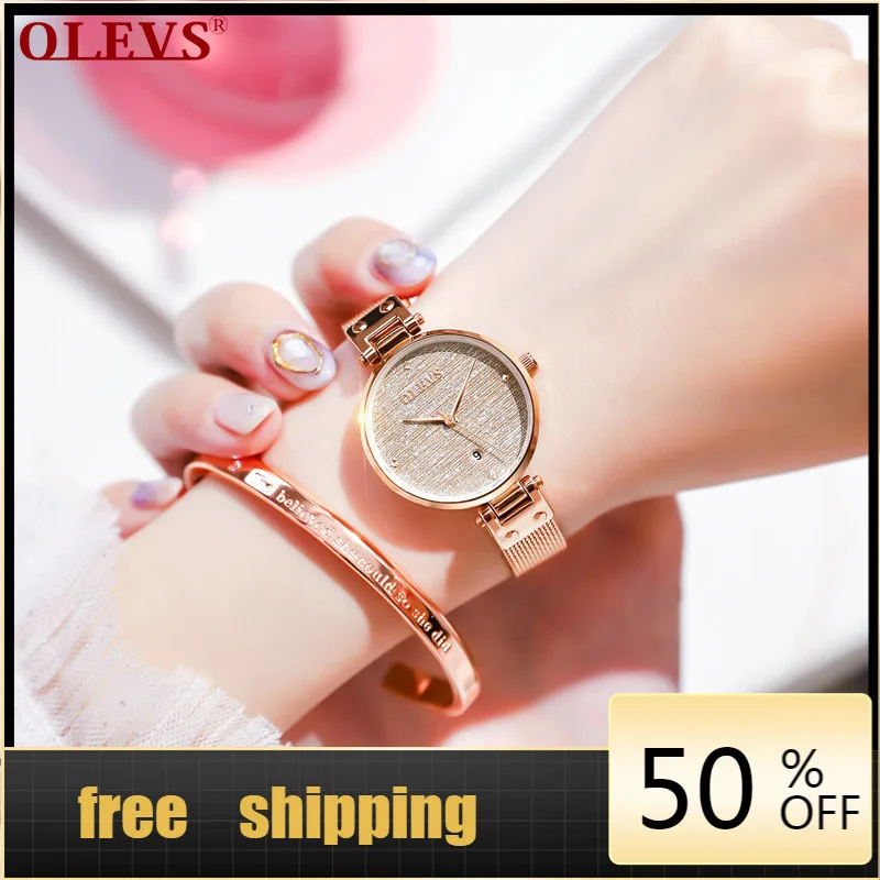 OLEVS watches for women quartz fashion ins waterproof rose gold woven mesh belt luxury watch reloj mujer marcas famosas de lujo