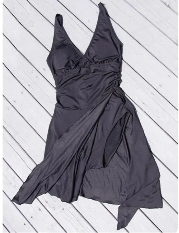 

High fork skirt swimsuit black one piece bikini slit large conservative sexy female swimsuit
