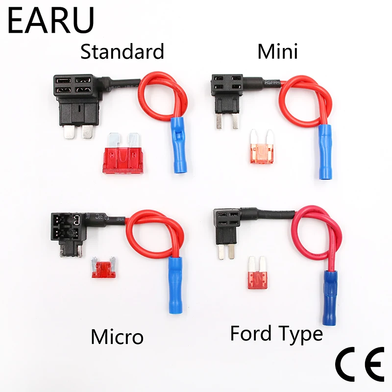 12V Fuse Holder Add-a-circuit TAP Adapter Micro Mini Standard Ford ATM APM Blade Auto Fuse with 10A Blade Car Fuse with holder