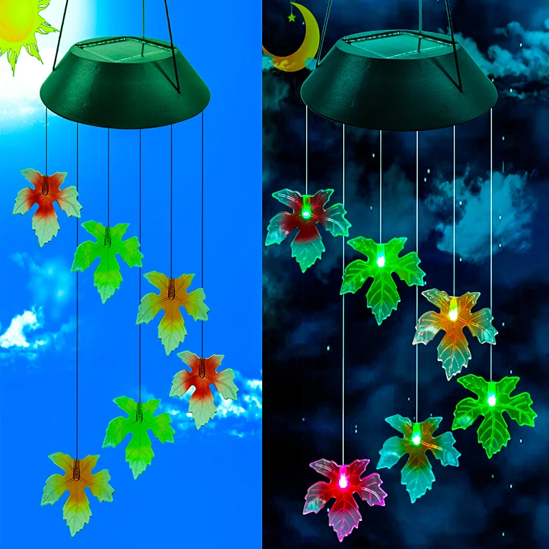 

Solar Lantern Solar Wind Chime Lantern Color Changing Maple Leaf Wind Chime Lantern LED Solar Garden Lantern LED Color Changing
