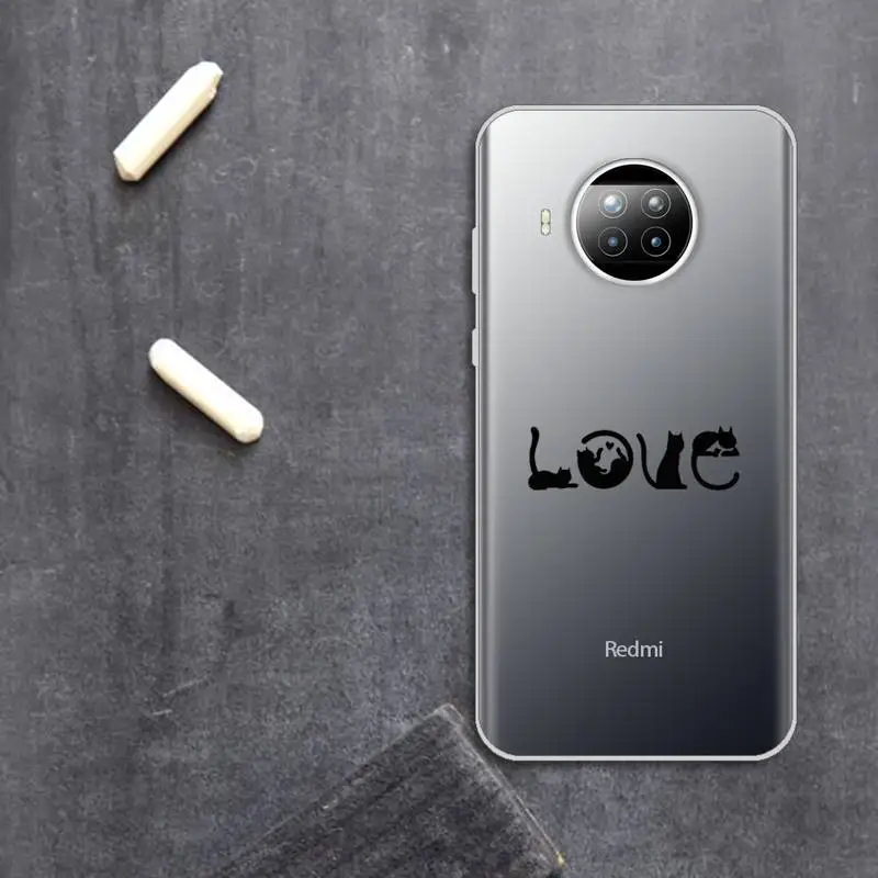 

black cat cute cartoon animal Phone Case Transparent for Xiaomi Redmi note 10 t 8 9 pro lite 11