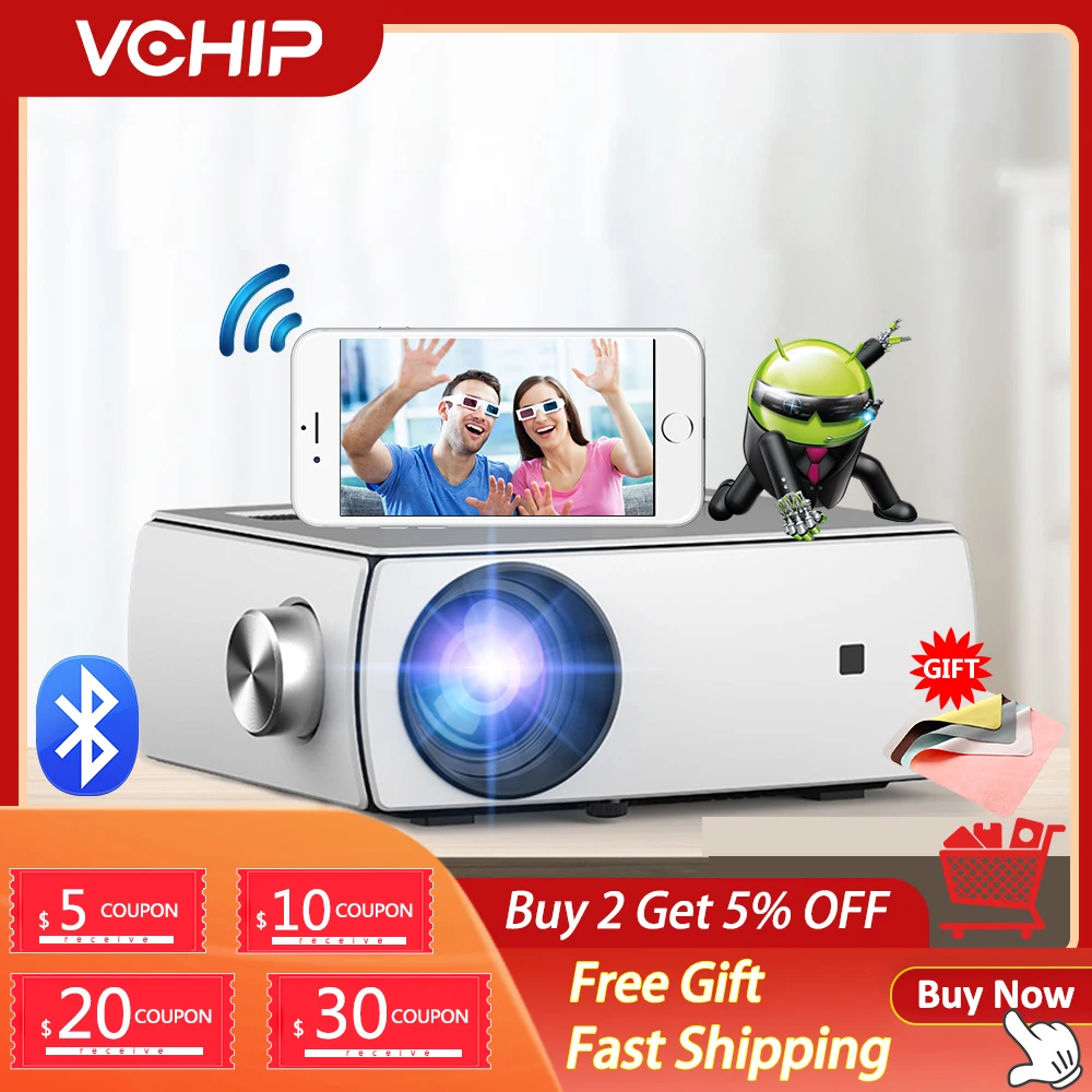 

Проектор VCHIP YG430 4K, Android 1080P для домашнего кинотеатра, зеркальное отображение опционально Wi-Fi