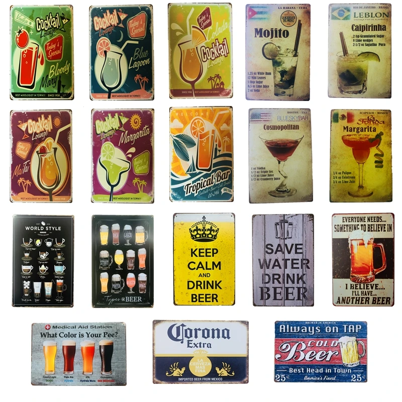 

Cocktail Menu Vintage Tin Signs Alcohol Metal Craft Pub Bar Club Rustic Wall Plaque Garage Bar Home Decor