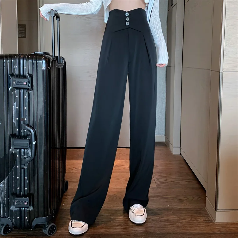 

Limiguyue Chic High Waist Wide Leg Pants Women Drape Mopping Button Suit Pants Spring Summer Business Straight Trousers K1536