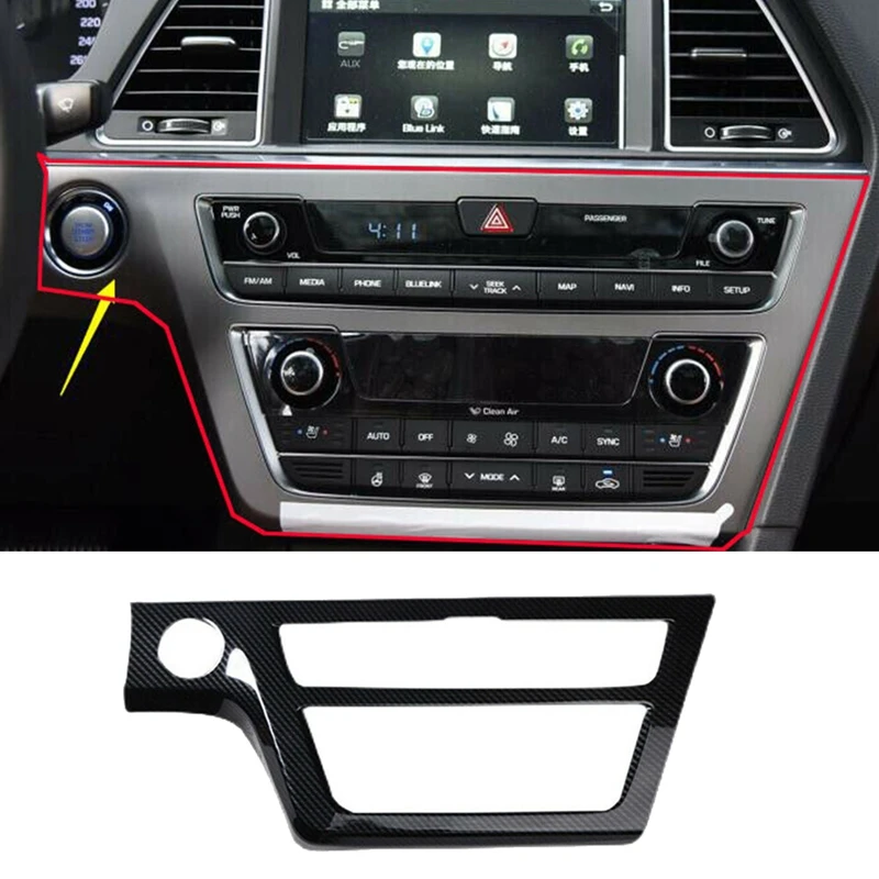 AU04 -Carbon Fiber Interior Center Console AC/CD Button Panel Decoration Cover Frame Trim for Hyundai Sonata 2015-2017 | Автомобили и