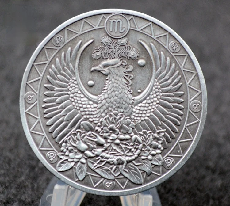 

Двенадцать созвездия Зодиака Скорпион Посеребренная монета Basso-Relievo Коллекционная Подарочная монета памятная монета