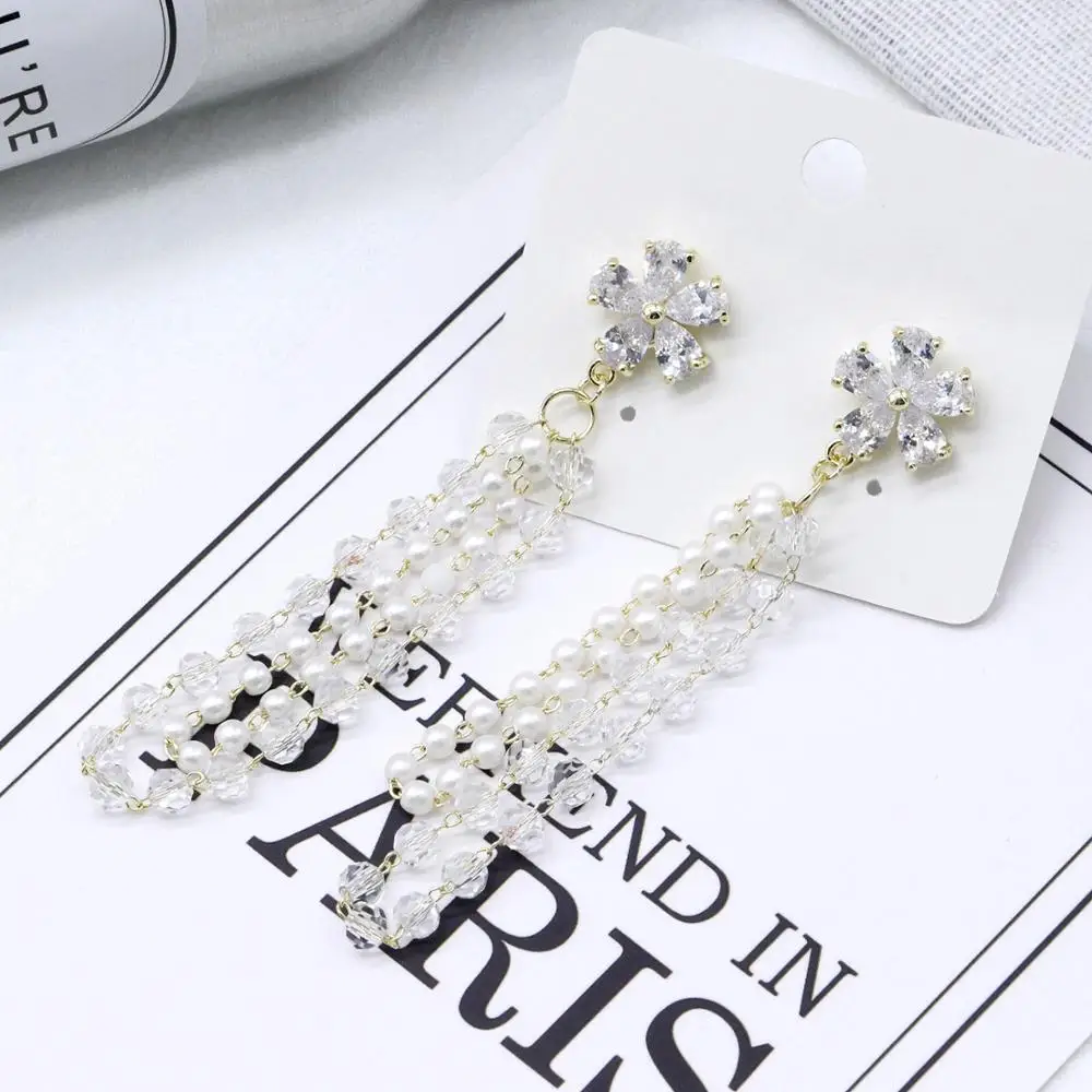 

Krasivaya Zirconia Crystal Long Drop Earrings for Women Shiny Stone Bridal Wedding Party Jewelry