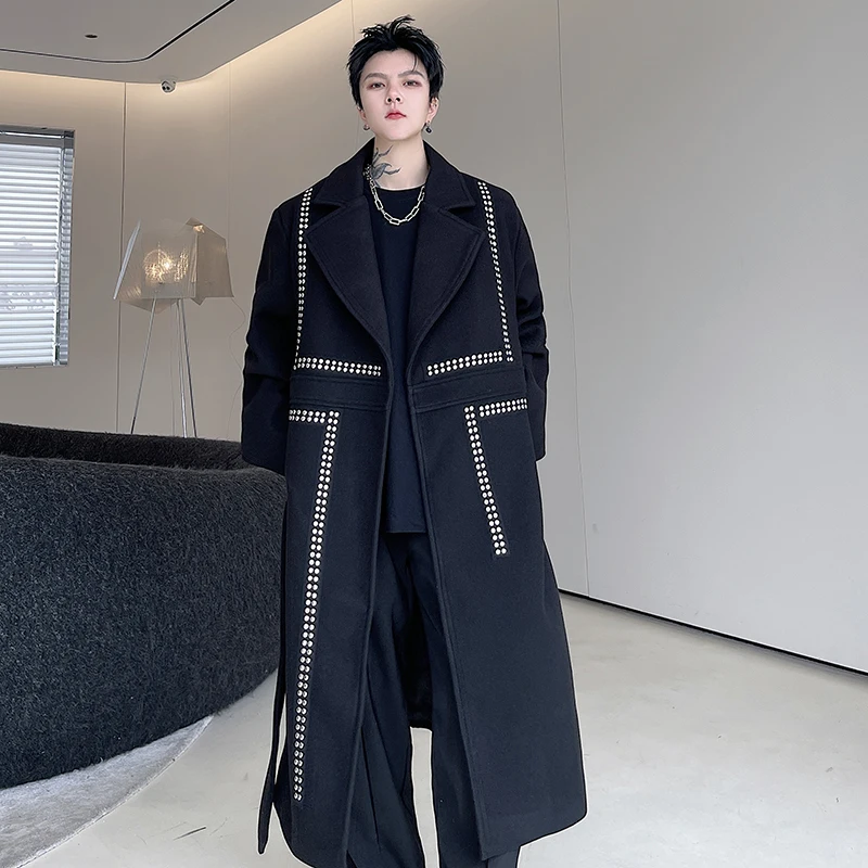 Тренчкот мужской зимний с заклепками уличная одежда модный Свободный