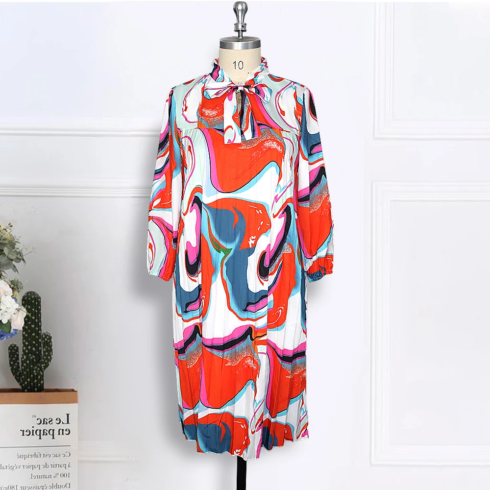 

Shirt Dress Plus Size 4XL Floral Printed Loose Knee Length Casual Women's Dresses Oversized Long Sleeve Gowns Dropshipping 2021