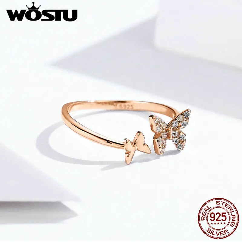 WOSTU,, 925 пробы, серебро, танцующие бабочки, элегантные кольца для женщин, мода S925, ювелирное изделие, подарок FIR087