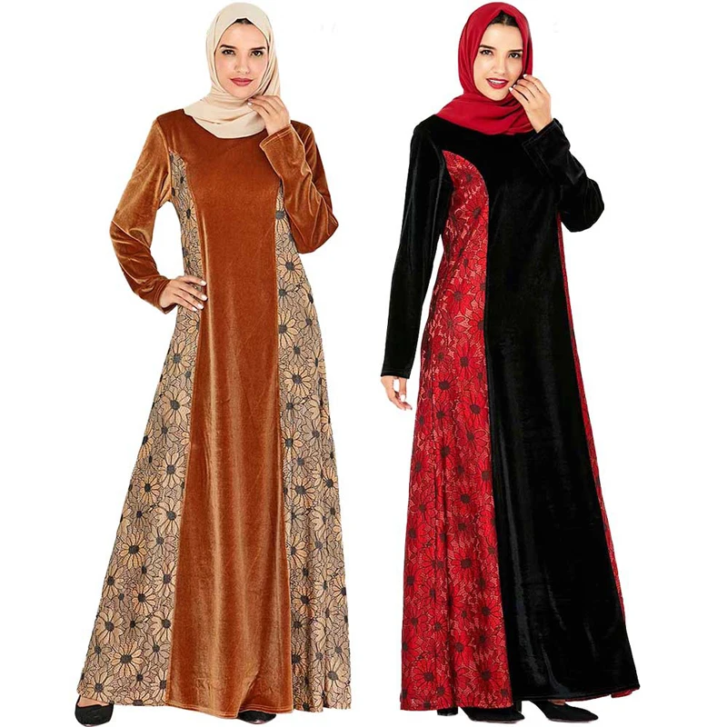 Новое мусульманское платье Свободные Большие размеры золотые бархатные вышитые