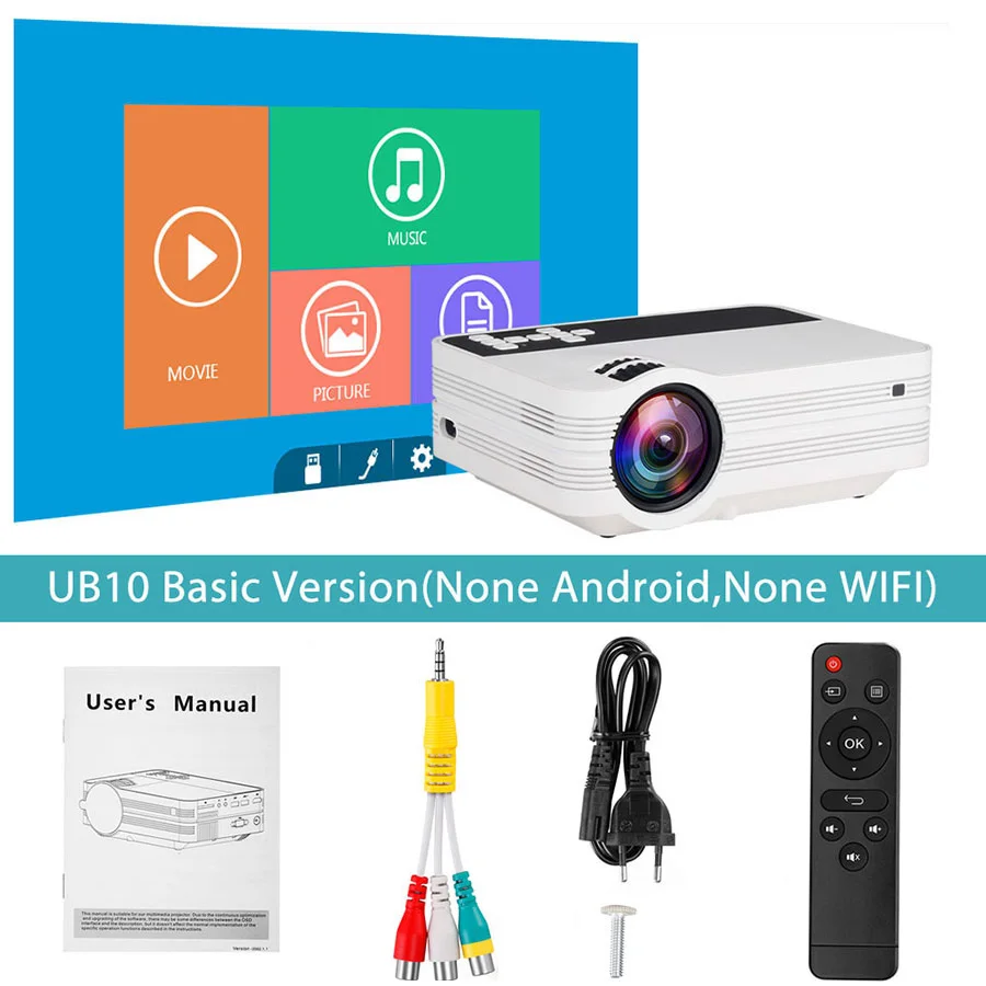 Basic Version ThundeaL мини-проектор UB10 Android WiFi 3D светодиодный проектор 2000 люмен ТВ домашний кинотеатр LCD видео USB VGA поддержка 1080 P HD мультимедийный проектор - Цвет: Basic Version