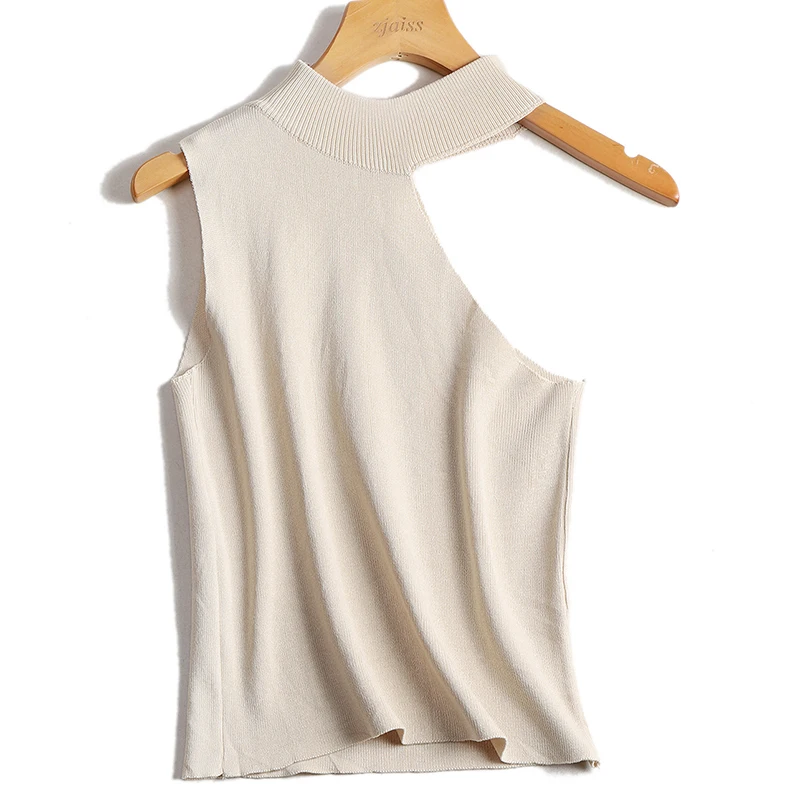 

Женский трикотажный жилет, однотонный облегающий джемперы с открытыми плечами, с круглым вырезом, лето 2021