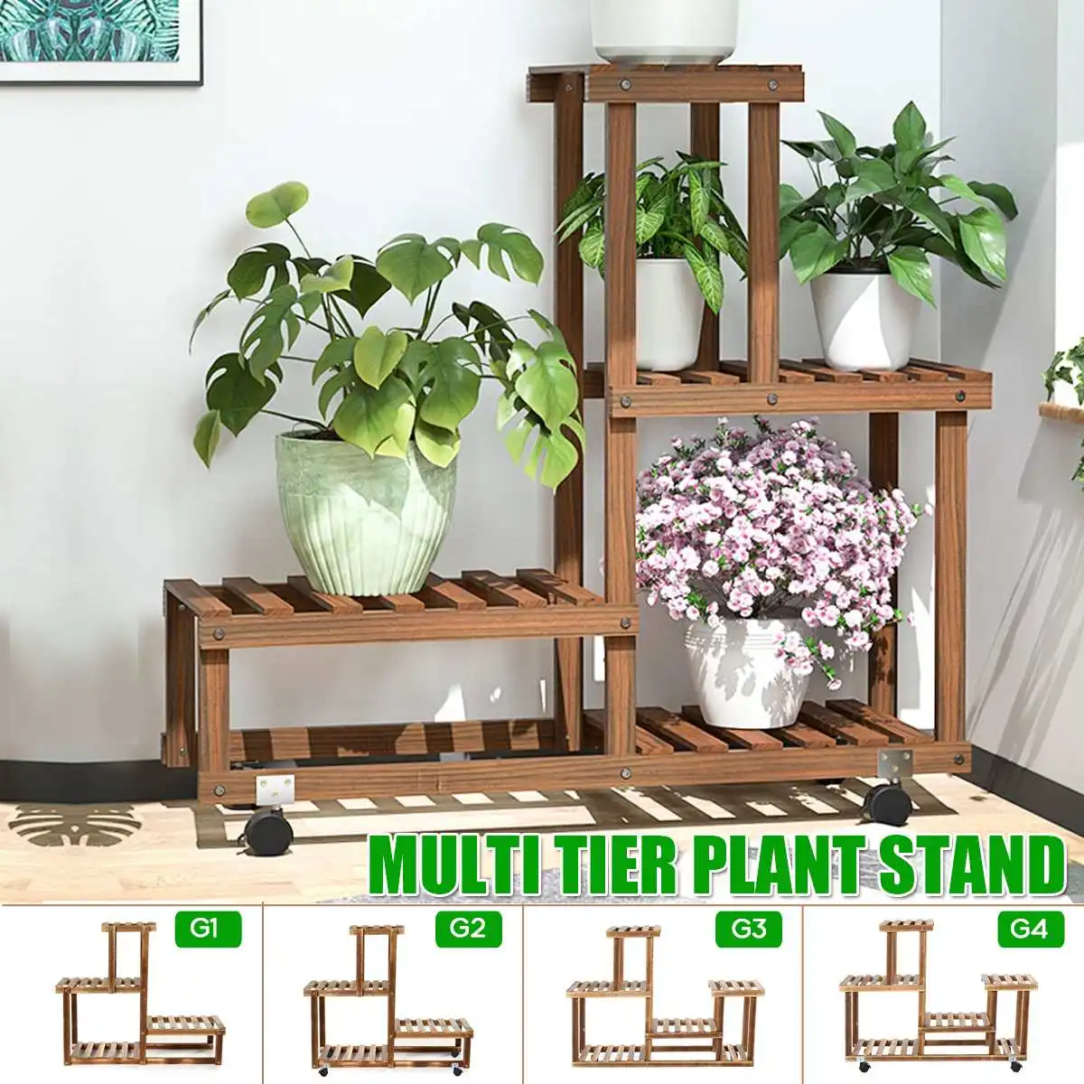 

5 Tiers Wooden Flower Rack Plant Stand Multi Flower Stand Shelves Bonsai Display Shelf Yard Garden Patio Balcony Flower Stands