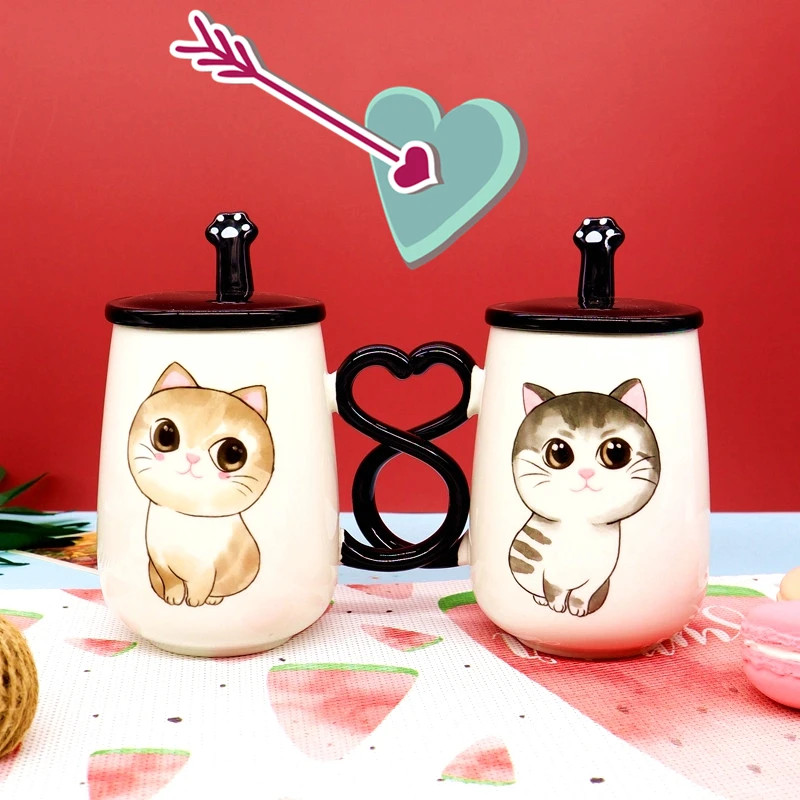 

Creative Ceramic Mugs with Cover Scoop Lovers Mug A Pair of Individual Cups Student Cups Coffee Mugs