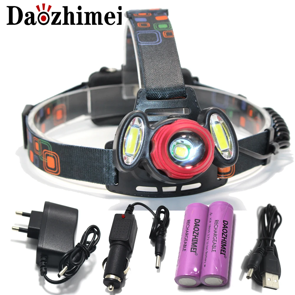 

8000 lumen LED head flashlight ZOOM head light 18650 battery xml t6 COB LED Headlamp fishing camping headlight Lamp