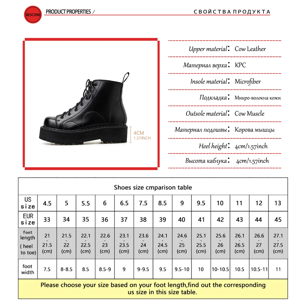 

Bescone Casual Ankle Boots Woman Punk Thick Bottom Boots Ladies Round Toe Increasing High Platform Chunky Heel Women Shoes BO750