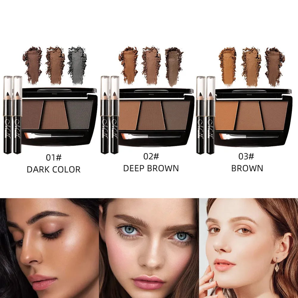 Пудра для бровей 3 цвета макияж натуральные коричневые карандаши 3D тени набор