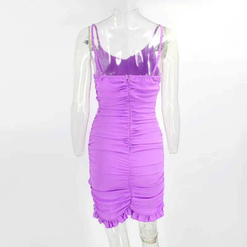

BKLD Sexy Clubwear 2021 New Spring Clothes For Women Fashion Ruffles Ruched Solid Bodycon Spaghetti Strap Dress Party Outfits
