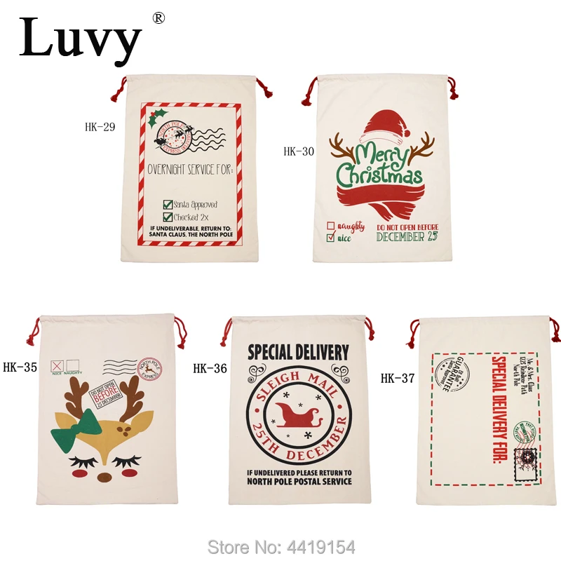 Luvy Санта мешки 30 шт./лот холщовые Сумки на шнурке оптом Рождественский подарок