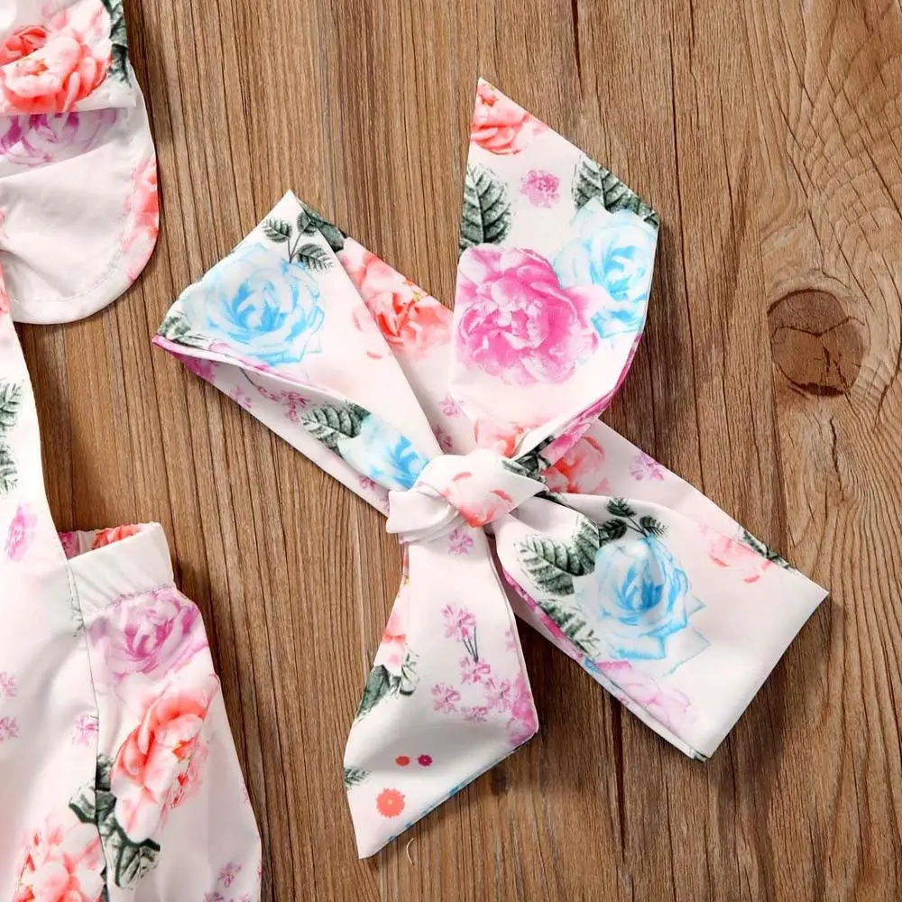 

Flower Printed Girl Bodysuit Set New Infant Toddler Baby Girl Clothes Infant Bodysuit+Headband 2pcs Girls Clothing Sets