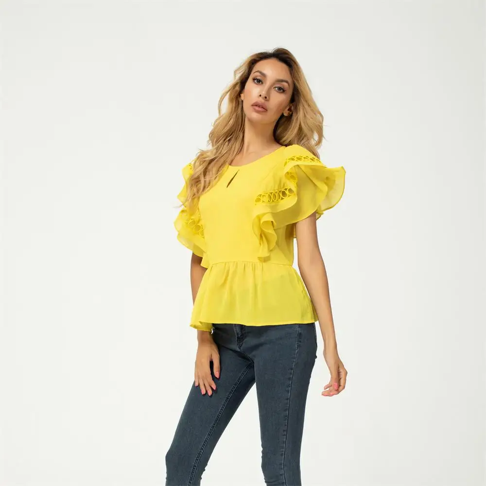 Летний дизайн 2020 новые женские рубашки двухслойный Топ с короткими рукавами и