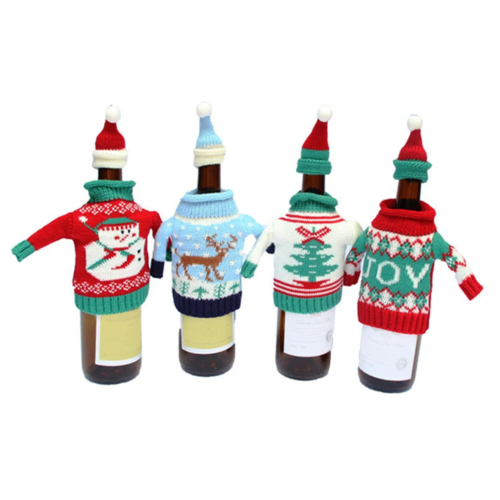 Рождественские украшения 2 шт./компл. чехол для винной бутылки вязаная шапка