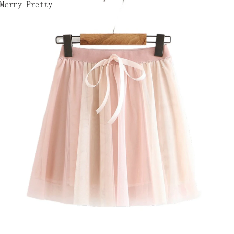 Женские сетчатые лоскутные плиссированные мини юбки на шнуровке с высокой