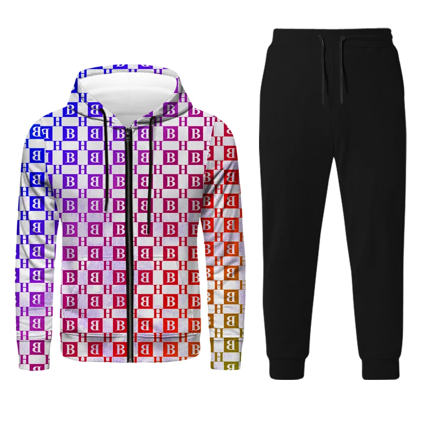

2021 winter autumn cool men's Hoodie letter B printing fashion casual men's couple sports suit zipper sweater and men's pants