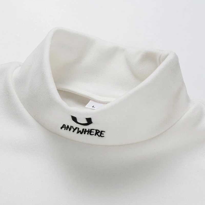 2020 Cashmere T-Shirts Men Long Sleeve Embroidery Letter T Shirt Homme Turtleneck Streetwear Casual T-shirts Male Fashion Tee
