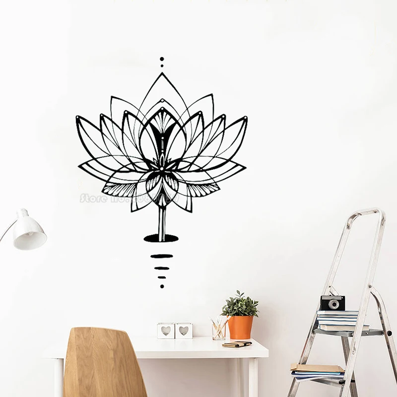 

Interior Design Lotus Wall Decal Mandala Yoga Indian Vinyl Wall Sticker Bohemian Decor Flower Art Mural Home Decor Bedroom LL938