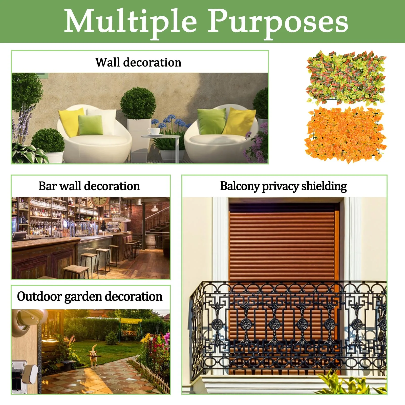 

Garden Plant Fence Artificial Faux Green Yellow Leaf Privacy Screen Panels Rattan Outdoor Hedge Garden Home Decor 40x60cm