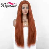 kryssma long straight synthetic wigs for women copper red orange lace front wig with lolita cosplay hair fiber wig daily use