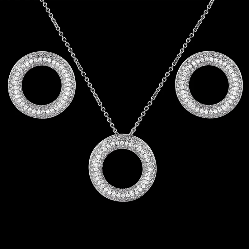 

Fateama Simple necklaces and Earrings women's jewelry all zirconium micro inlaid round shape pandent classic party accessories