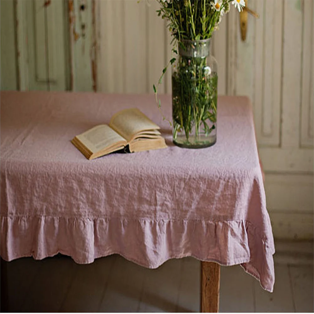 Скатерть из натурального льна с оборками во французском стиле|table cover|white linen table