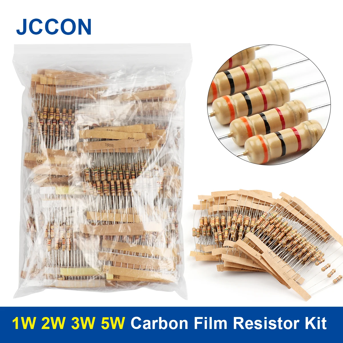 1W 2W 3W 5W Carbon Film Resistor Rang Assortment Kit Set Resistors Kit ohm Color Ring Resistance 0.1~750R 1K~820K