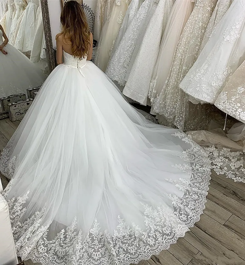 Cheap Boho Ball Gowns For Wedding Dress 2020 With Lace Appliques Puffy Tulle Open Back Plus Size Bridal | Свадьбы и торжества