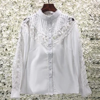 water soluble flower embroidery hollow sexy elegant btton shirt spring autumn new white sweet loose blouse female clothes
