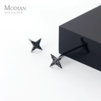modian authentic 925 sterling silvervintage darts stud earrings for women black cz star ear studs fashion fine jewelry bijoux