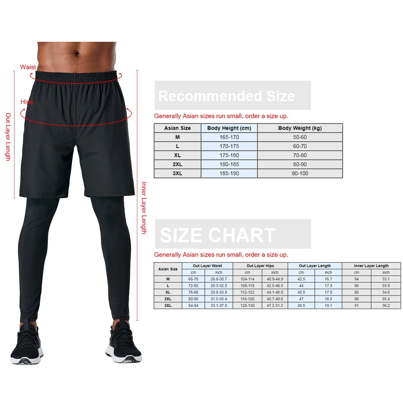 

Men Fitness Pants 2-in-1 Elastic Quick-dry Pockets Breathable Running Jogging Tights Workout Athletic Leggings