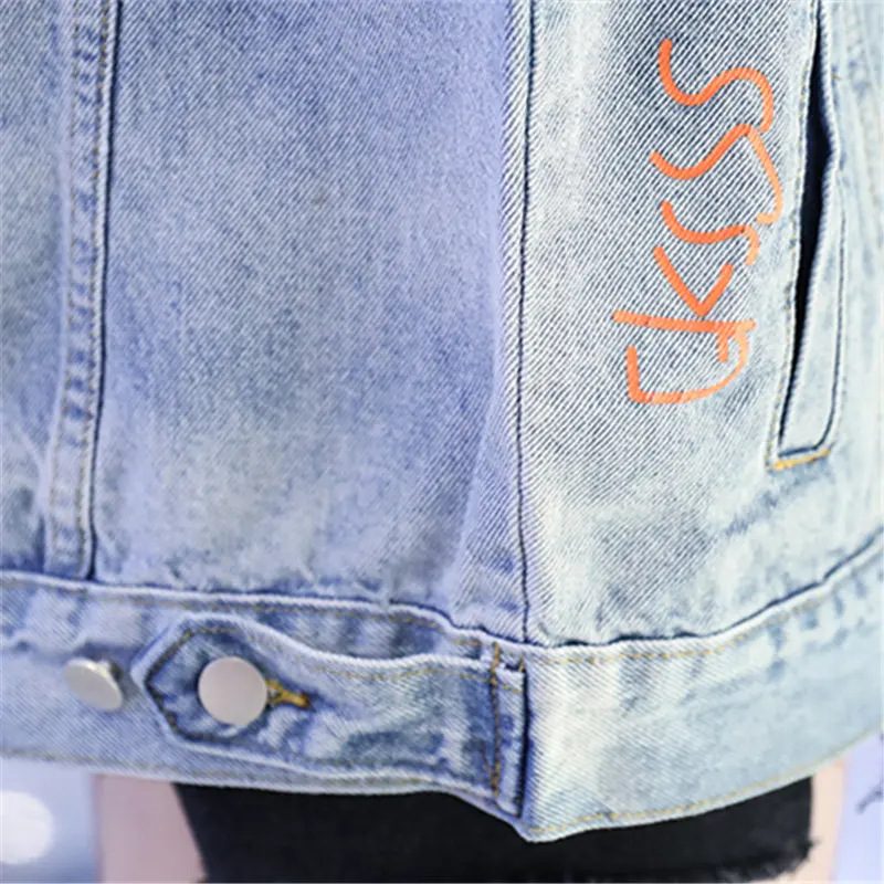 

2021 New Spring Autumn Fashion Gradient Color Hand Painted Print Denim Jacket Women For Coat Loose Casual Female Jeans Jackets